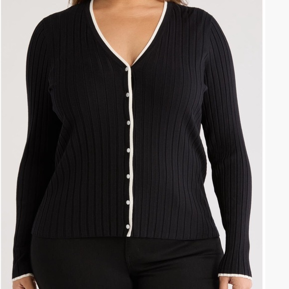 Nordstrom Rack | Black Cardigan - Ribbed, V-Neck - Picture 1 of 5